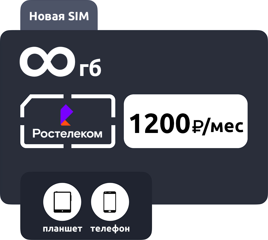 SIM-карта Ростелеком (ТЕЛЕ2) 1200 руб/мес безлимит фото