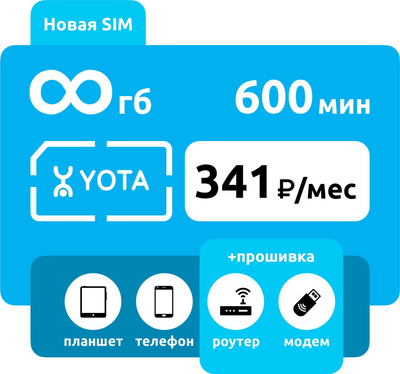 SIM-карта Yota 600 минут, безлимит с раздачей (для смартфона) фото