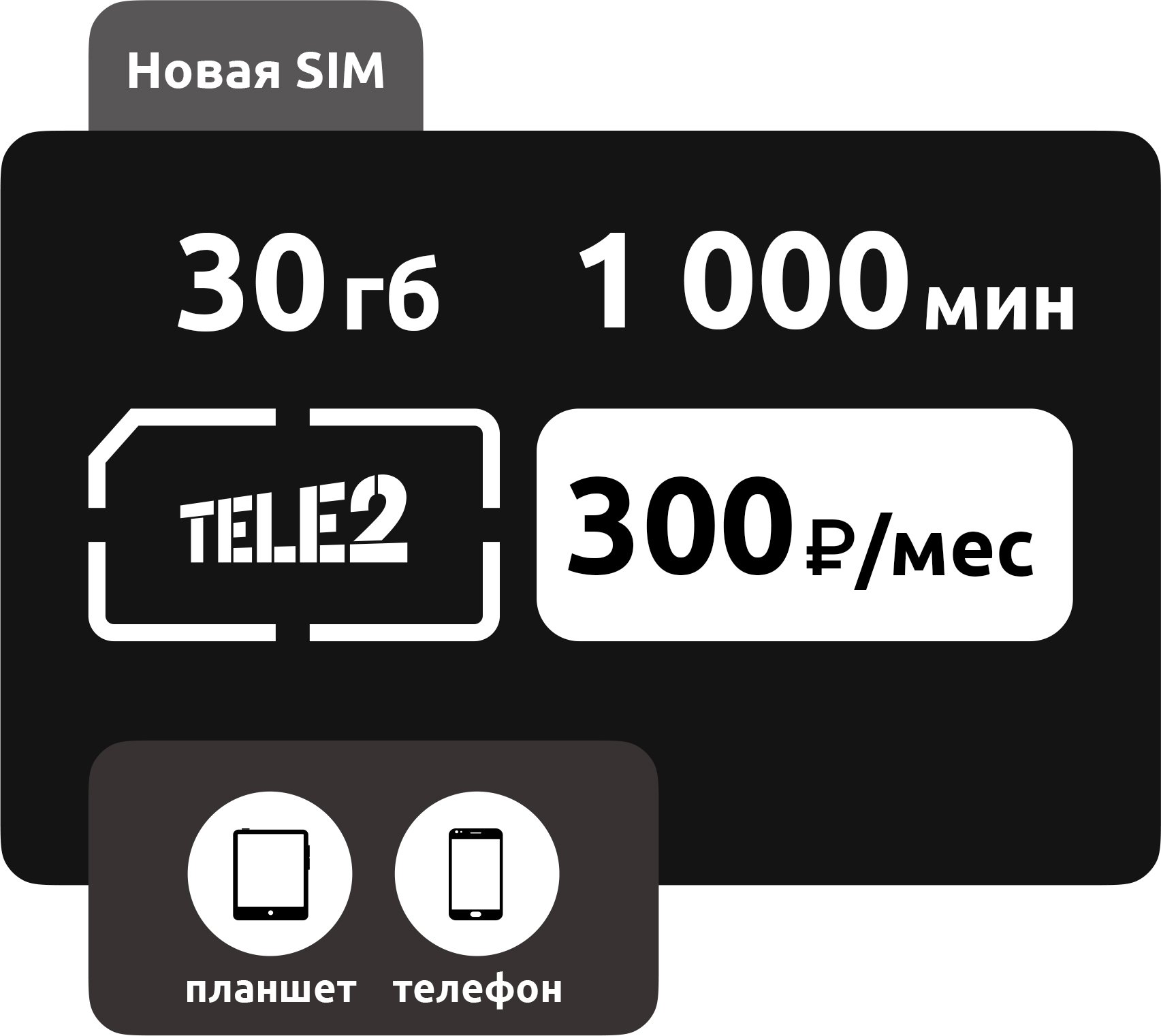 SIM-карта Теле2 Иллюзион L 300 руб/мес фото
