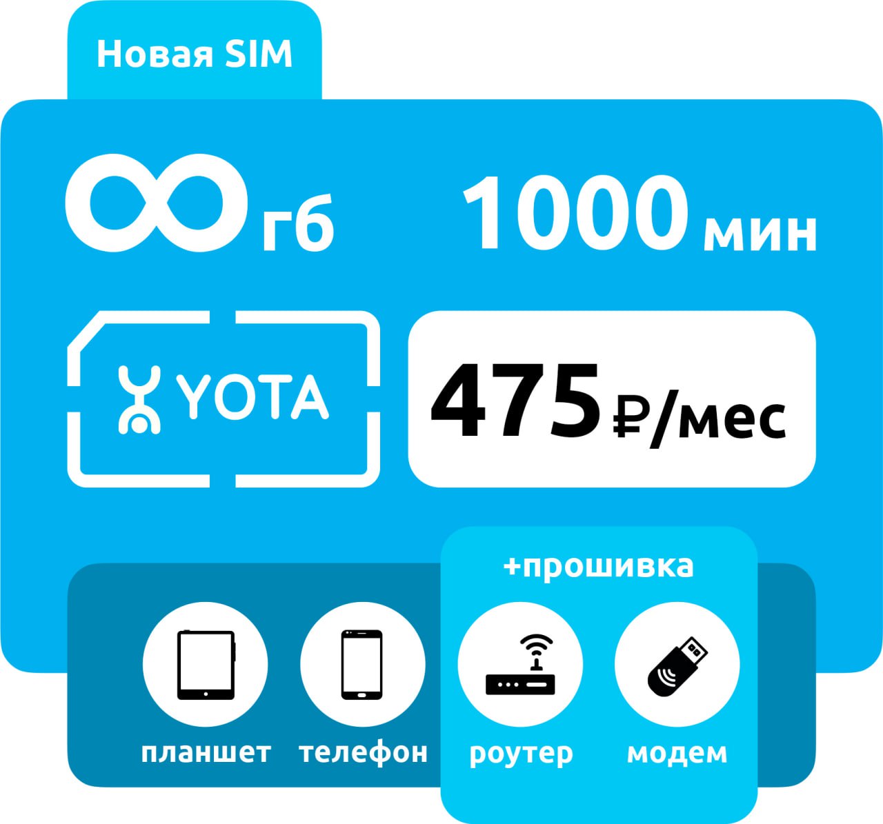 SIM-карта Yota 1000 минут, безлимит без раздачи (для смартфона) фото