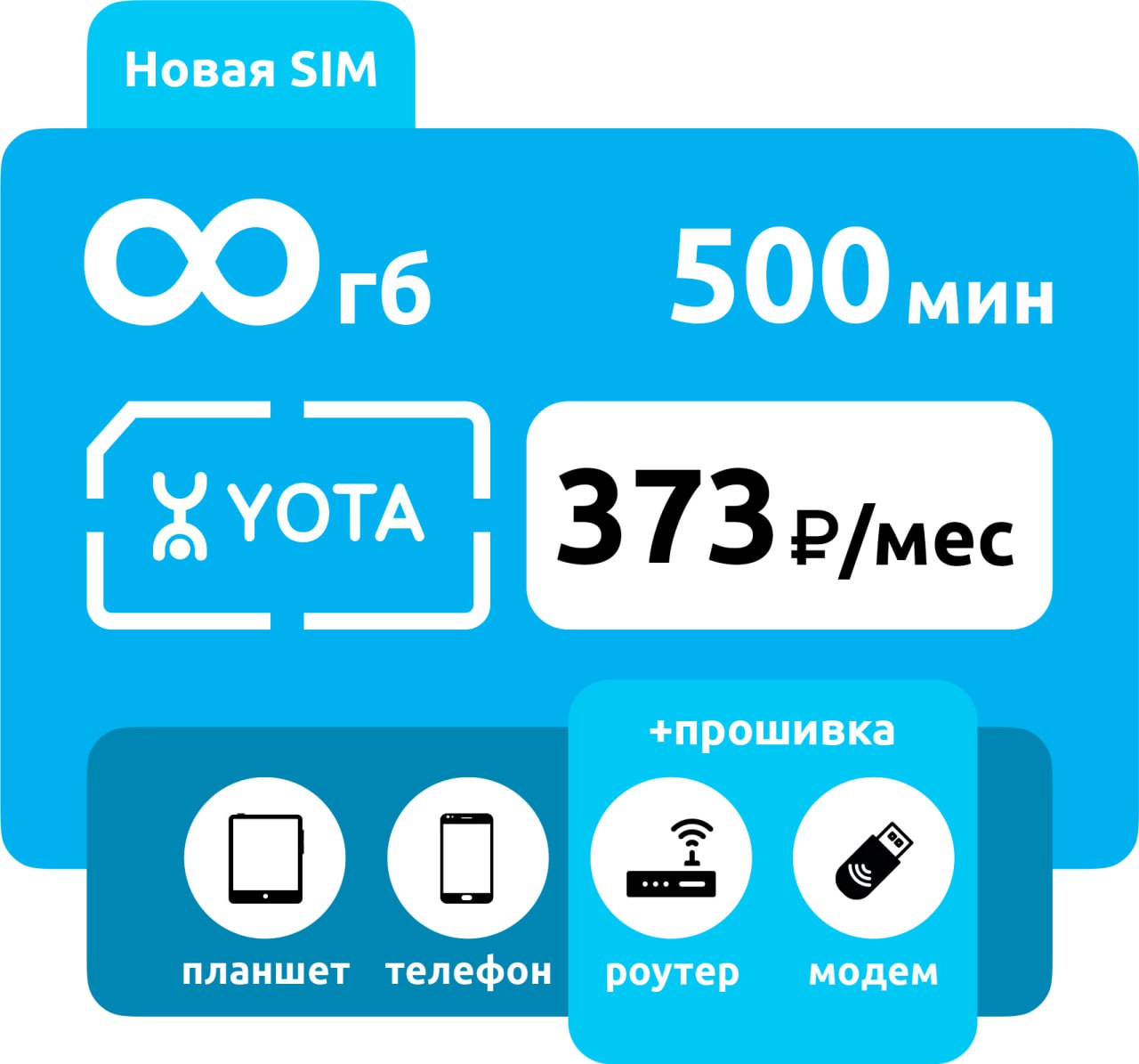 SIM-карта Yota 500 минут, безлимит с раздачей (для смартфона) фото